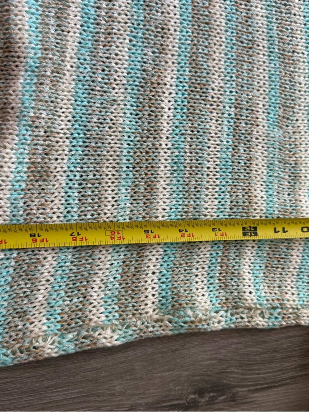 Mystree Cream & Aqua Striped Knit Sweater Coastal Cowgirl Beach Vacation - Picture 6 of 7